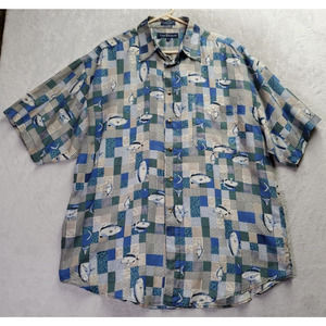 Chereskin Shirt Mens Large Multi Fish Print‎ Short Sleeve Collared Button Down